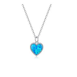 Heart necklace, Sterling silver, Blue synthetic opal pendant, Gift for woman, Wife jewelry, Wedding charm