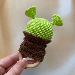 Shrek crochet rattle, First baby toy, Baby gift, Organic newborn toy, Cotton knitted toy, Ogre, Newborn Photography Prop
