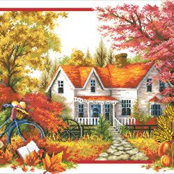 PDF Cross Stitch Digital Pattern - The Landscape - Seasons - Autumn Comes - Embroidery Counted Templates
