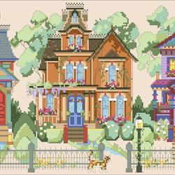 pdf cross stitch digital pattern - the city landscape - victorian street - embroidery counted templates