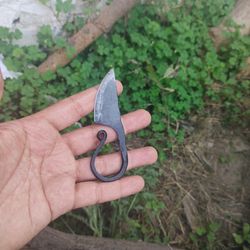 norse/celtic/medieval/valknut/runes/miniature neck knife, hand forged functional viking necklace with leather sheath.