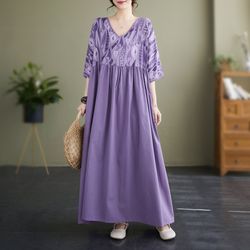 new v-neck stitching retro style dress