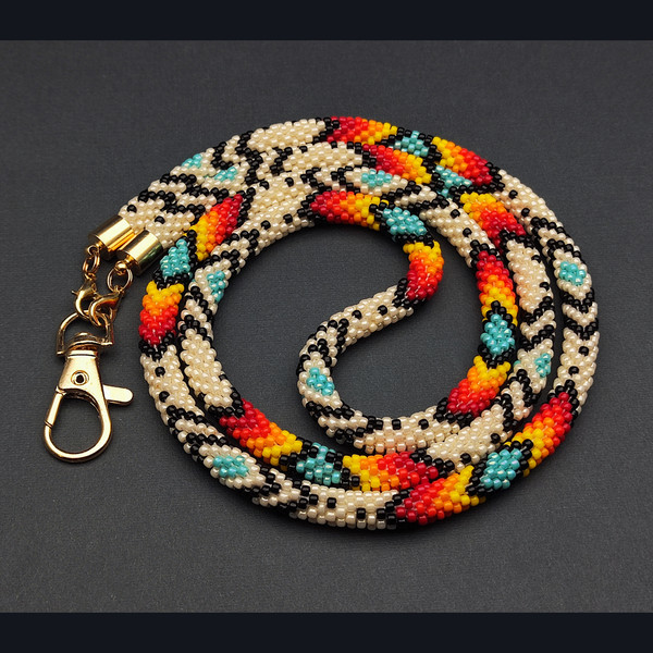 Beige Beadwork Lanyard with Lobster Claw ID Clip