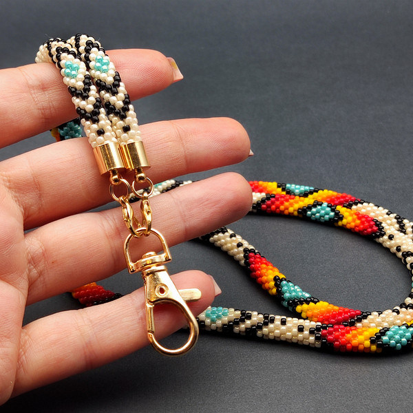 Ethnic Beadwork Lanyard with Lobster Claw Clip