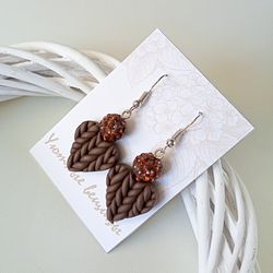 Dangle brown earrings/Heart shaped birthday polymer clay earrings/Heart Earrings/Lightweight earrings/Handmade Jewelry
