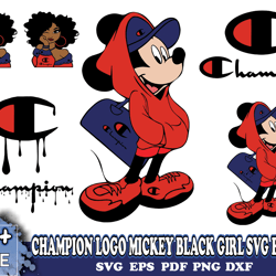 champion logo mickey black girl svg bundle