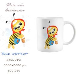Watercolor sublimation Bee worker PNG, JPEG