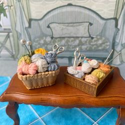 Threads in baskets for a dollhouse. 1:12. Sets of threads for dolls.