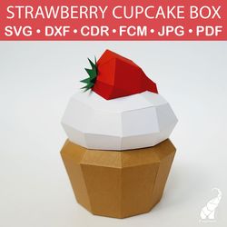 Strawberry cupcake gift box template – SVG for Cricut, DXF for Silhouette, FCM for Brother, PDF cut files