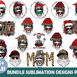16 designs christmas messy bun sublimation png bundle, christmas png