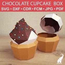 Chocolate cupcake gift box template – SVG for Cricut, DXF for Silhouette, FCM for Brother, PDF cut files