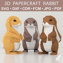 3D papercraft rabbit template – SVG for Cricut, DXF for Silhouette, FCM for Brother, PDF cut files