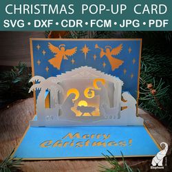 Christmas Nativity scene pop-up card template – SVG for Cricut, DXF for Silhouette, FCM for Brother, PDF cut files