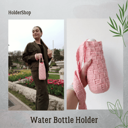 Aesthetic Crochet Water Bottle Holder. Personalized Drinks Cozy for beach,hiking,festival, sport. Shoulder Tote Bag