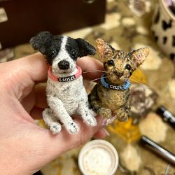 For Annalice. Miniature dog and cat. The dog is a crocheted souvenir. Individual order. Miniature dog as a gift