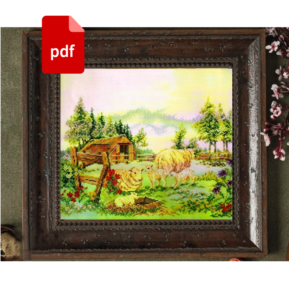 Sheep Farm Sampler Rustic Village Cross Stitch Pattern Pdf 0