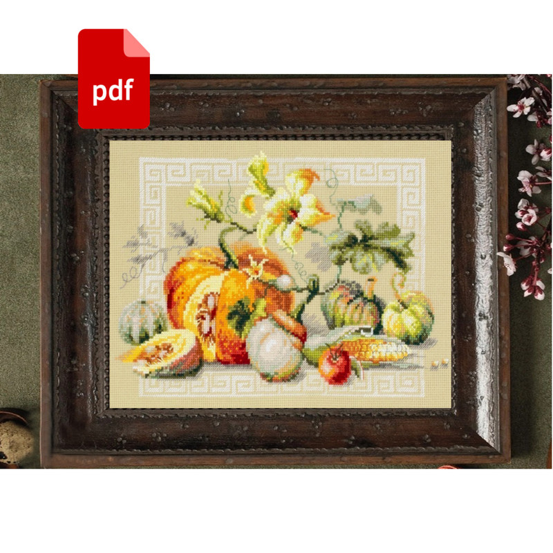 Pumpkin Harvest Cross Stitch Rustic Sampler Village Wall Decor Autumn Ornament Cross Stitch Chart 0