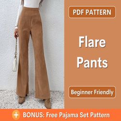 Flare Leg Trouser Sewing Pattern | Flare Leg Pants Pattern | Wide Leg Pants Pattern | High Waisted Flare Leg Pants