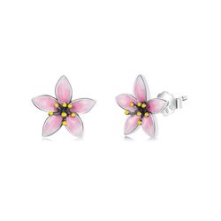 Sakura earrings, Sterling silver cherry blossom jewelry, Pink flower studs for woman, Gift for wife