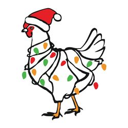 chicken christmas lights, santa hat, rooster hen svg, png. christmas svg, silhouette svg fies