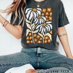 flowers tshirt, boho wildflowers floral nature shirt, tee, comfort colors, garment dyed, boho, oversized, vintage