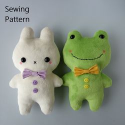 2in1 Cute Bunny And Frog Plush Toy Patterns Instant Download (in 2 sizes)