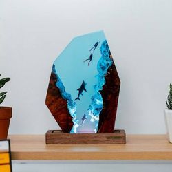 polygon deep shark sea, night light, epoxy lamp, resin lamp, resin night light,epoxy resin lamp,table lamp,custom night
