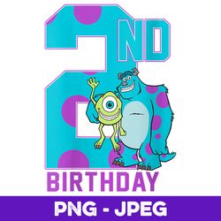 womens disney pixar monsters inc. mike & sully happy 2nd birthday v3 , png design, png instant download