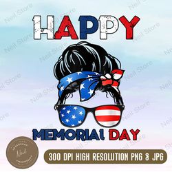 happy memorial day 4th of july messy bun american flag png, american messy bun png, 4th of july png, fourth of july png