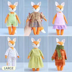 5 PDF Large Fox Doll with Set of Extra Clothes Sewing Patterns Bundle