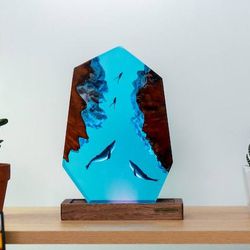 polygon deep whale sea, night light, epoxy lamp, resin lamp, resin night light,epoxy resin lamp,table lamp,custom night
