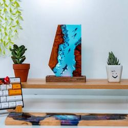polygon deep shark sea, night light, epoxy lamp, resin lamp, resin night light,epoxy resin lamp,table lamp,custom night