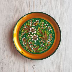 Green gold white decorative small 150 mm panel plate wall hanging khokhloma painting