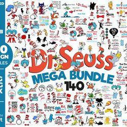 140 files dr seuss svg bundle, dr seuss svg, cat in the hat svg, 1 fish 2 fish svg, cat and the hat, thing 1 svg