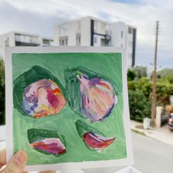 original small painting still life kitchen artwork garlic pop art style