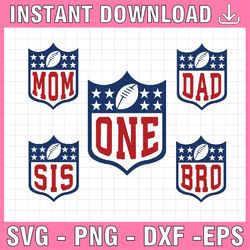 football first birthday svg, bundle one mom dad sis bro family svg, football theme birthday boy svg, boys birthday svg,