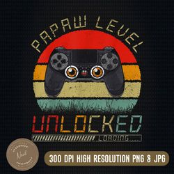 papaw level unlocked video gamer gaming daddy png, vintage sunset svg cut file for cricut, silhouette, clipart vector