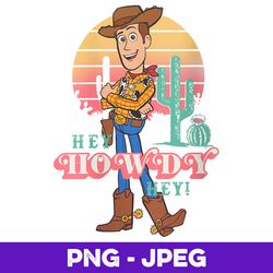 womens disney pixar toy story 4 woody hey howdy hey retro portrait v3 , png design, png instant download