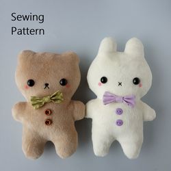 2in1 Cute Bunny And Bear Plush Toy Patterns Instant Download (in 2 sizes) And DIY Tutorial