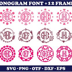 circle monogram font & 12 monogram frames svg | round monogram letters, circle frame svg cricut, monogram frames svg