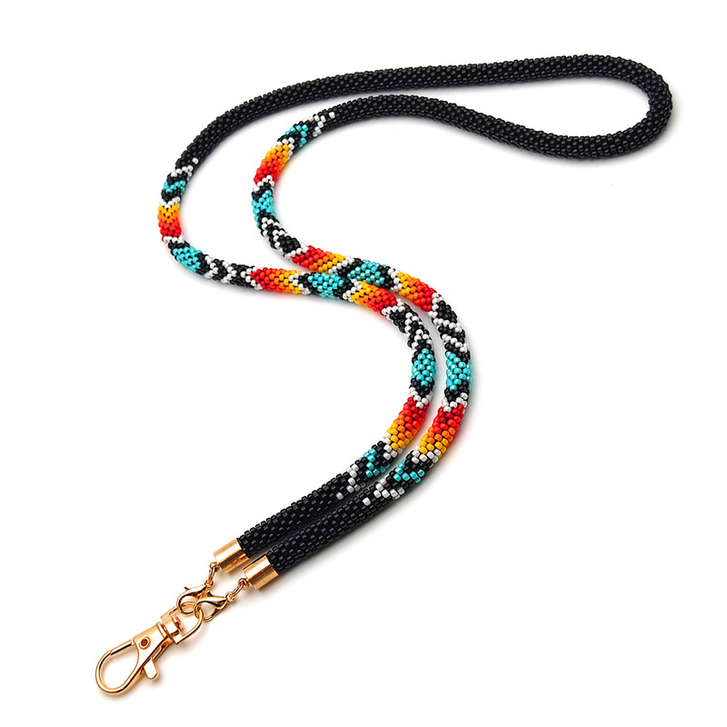 Native Style Beaded Lanyard for Badges - Ethnic Motifs, Vivid Colors