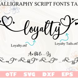loyalty font with hearts | font with tails, cursive font, valentines day font, script font, valentine font, cute font