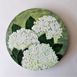 White Hydrangea Acrylic Painting Floral Art Impasto Artwork