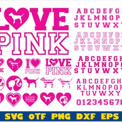 i love pink svg bundle, i love pink png, love pink svg, i love pink font svg, love pink shirt svg, girls svg fonts