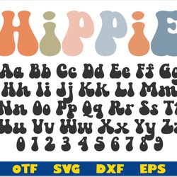 hippie font otf, hippie font svg, retro font svg, retro font ttf, 70s font 80s font hippie letters svg cricut