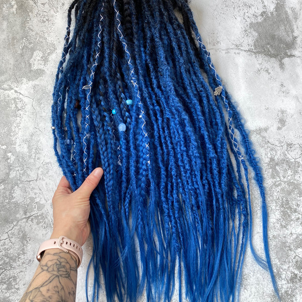 Black to blue ombre synthetic Double ended dreads crochet dreadlocks extensions Faux Locs Fake dreads