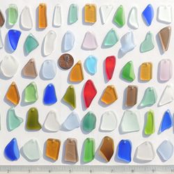 80 RECYCLED HANDMADE top drilled sea glass for jewelry 23-31 mm in length, colorful multicolor