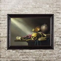 Harmen Steenwyck. Still Life An Allegory of the Vanities. The sad symbolism of the Baroque.  Poster with a skull. 474.