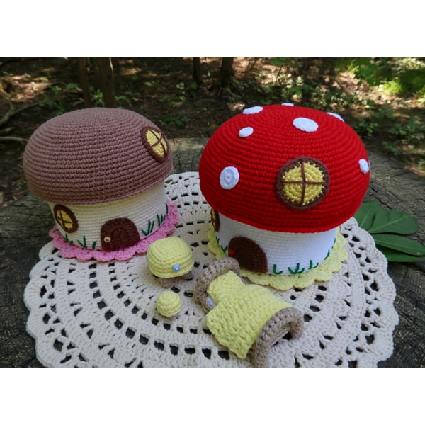 PATTERN Crochet Mushroom House with furniture: bed, bedside - Inspire ...