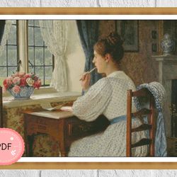 Cross Stitch Pattern,Straying Thoughts ,Pdf , Instant Download , Edmund Blair Leighton , Famous Painting,Full Coverage